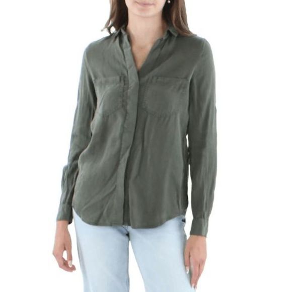 Walter Baker Tops - Walter Baker Nessa Roll-Tab Sleeves Button-Down Green Lyocell Top Sz Large